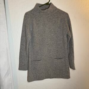 Zara 100% Gray Wool Mock Neck Turtleneck 2 Front Pockets Size M